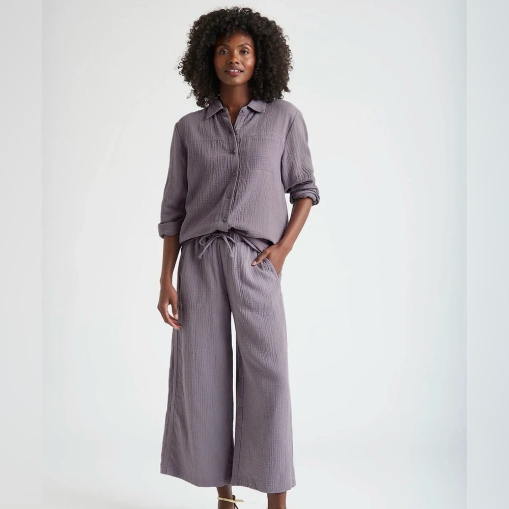 Splendid Kit Gauze Button Down Shirt & Palazzo Pant Sz Med